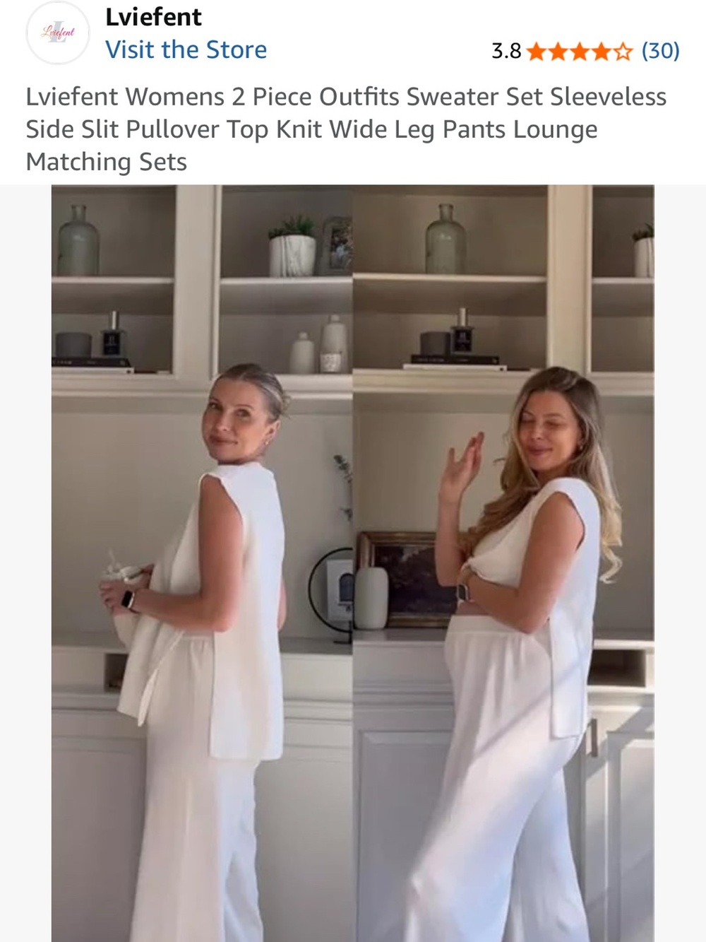 NWOT - White Sleeveless Knit Top & Wide Leg Pants Set - Maternity Friendly